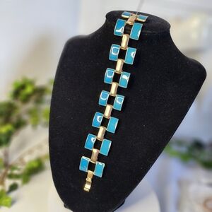 Vintage Gold and Turquoise Blue Enamel Bracelet